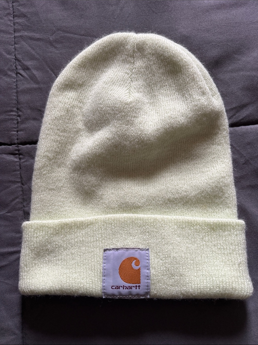 Carhartt Beanie in Pale Yellow with Orange Logo